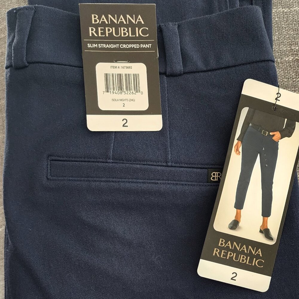 Banana Republic slim straight cropped pants navy size 2 NWT